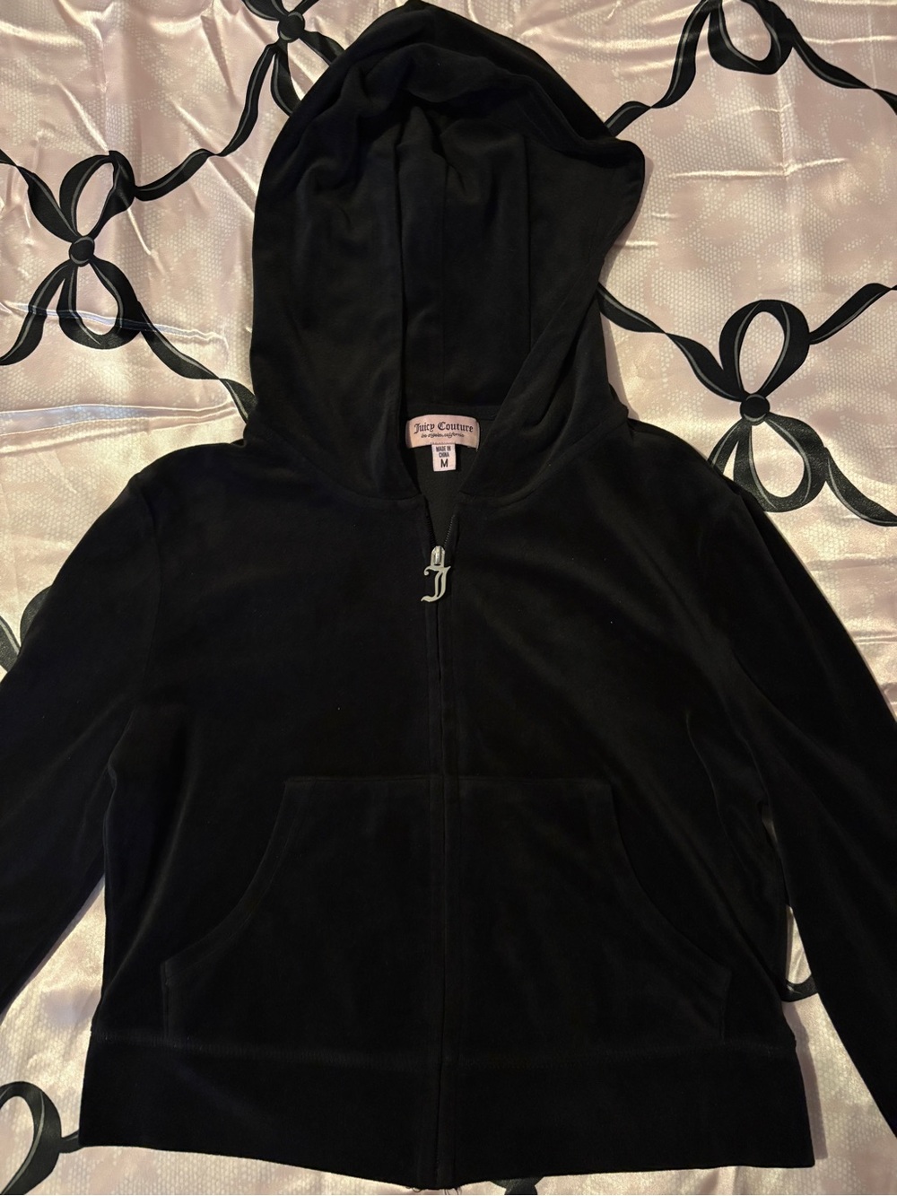 Juicy Couture Black Velour Hooded Zip-Up Sweatshirt
